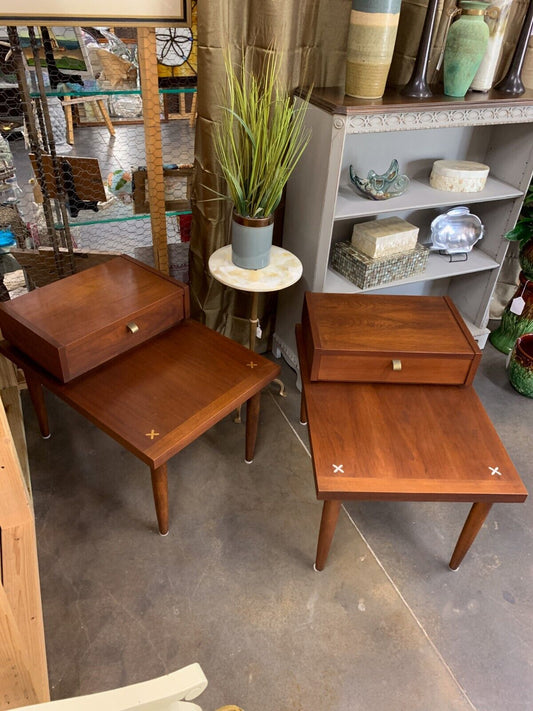 Merton Gershun for American of Martinsville X Inlaid Mid Century End Tables (2)
